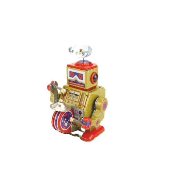 Robot pequeño marrón tambor